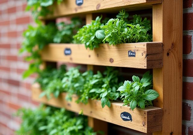 Fioriera a balze su un piccolo balcone cittadino con piante aromatiche